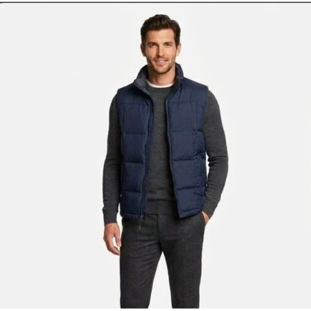 Eddie Bauer Navy Blue Puffer Vest Large Tall Quilted Goose Down Outdoor Gorpcore